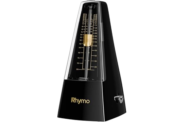 Rhymo Métronome Mécanique à Mouvement Métallique - 4 Temps Précis, 40-208 BPM - pour Guitare, Piano, Tambour & Violon, (Noir)