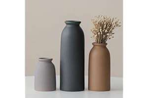 VIVIDFLOW Lot de 3 petits vases en céramique pour décoration d'intérieur et centres de table, style rustique de ferme, mini vases à fleurs décoratifs (noir M)