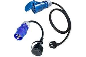 IntuiFlex Set di cavi di adattamento CEE per camper, caravan, barca, H07RN-F 3 x 2,5 mm², 230 V, 16 A, adattatore di alimentazione da 1,5 m e 0,3 m - adattatore campeggio - cavo camper/adattatore cee