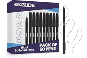 Eziglide Ballpoint Pens Black Ink 50-Pack – Black Biro Pens Multipack with Medium Point (1.0mm) for Effortless, Smooth Handwriting & Consistent Flow – Black Pens for School, Home, Office Supplies