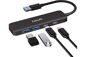 NEWQ USB Hub mit USB C, Ultra Dünn U-S-B 3.0 Hub mit 2X U-S-B-A & 2X U-S-B-C, Kompakter Adapter für Laptop, PS4, Flash Drive, HDD, Xbox, Drucker, Maus, Tastatur, Computer Zubehör – Leicht & Tragbar