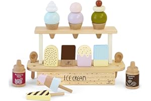 Little Log Jouet de crème glacée en Bois pour Enfants Boutique de Jeux de rôle Jouet en Bois Dessert Simulation Ensembles de Nourriture Accessoires de Cuisine pour Enfants Filles garçons Cadeaux