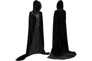 YIHELU Capa Negra de Terciopelo Con Capucha - Unisex, Larga para Cosplay, Halloween, Carnaval, Vampiro, Bruja