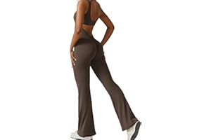 SPRINGCMY Combinaison d'entraînement évasée à jambes larges pour femme, dos nu, bodycon froncé au niveau des fesses, combinaison dos nu en V, combinaison de yoga croisée