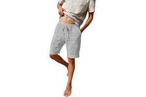 LVCBL Męskie szorty z materiału lnianego, lekkie, przewiewne, letnie, jednokolorowe, luźne dopasowanie, krótkie spodnie rekreacyjne