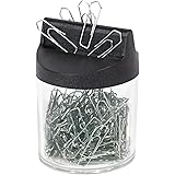 Wedo 2705154 Klammernspender (mit Magnet rund gefüllt, 125 Büroklammern) silber/transparent