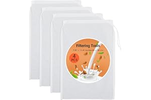 YUXIANLB Lot De 4 Sacs À Lait De Noix Réutilisables En Tissu De Qualité Alimentaire Pour Filtrer Le Jus De Friut Le Vin Le Lait La Soupe Et Le Yaourt Grec 20,3 X 30,5 Cm En Étamine Fine (Tissage)
