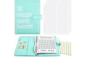 FINZOO 100 Envelope Savings Challenge Binder, 100 Envelopes, Mint Green