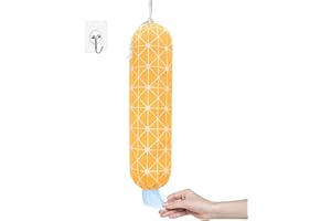 HIZH Plastic Bag Holder,Grocery Bag Dispenser Wall Mount Plastic Bag Organizer,Washable Large Grocery Bag Storage Dispenser ​for Home Kitchen Travelling, Free Adjustment with Drawstring, Yellow, 22x9"