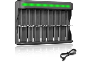 BONAI Battery Charger for AA AAA C D Rechargeable Batteries, USB High-Speed Charging, can Charge 8 AA/AAA or 4 C/D Nimh Nicd Batteries [AA AAA C D Universal Battery Charger with Micro USB Cable]