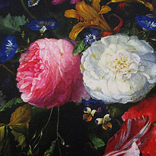 Stoff Meterware Baumwolle schwarz bunt Blumen alte Meister Blüten Digitaldruck Fotodruck - 2