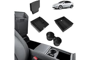 [4 PZS] GAFAT Nuevo Tesla Model Y Juniper 2025 2026 Caja de Almacenamiento Consola Central, 2 Organizadores Reposabrazos de Floculación, 1 Soporte Bebidas, 1 Caja Oculta, Tesla Model Y 2025 Accesorios