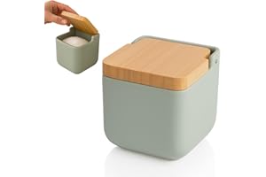 KOOK TIME Porta sale grosso e fino, Barattoli sale per cucina o tavolo in ceramica con coperchio girevole in bambù ecologico, Barattolo sale grosso e fino, Dimensioni 11,5x11,5x11,5 cm. (verde salvia)