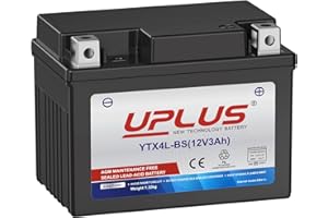 UPLUS NEW TECHNOLOGY BATTERY UPLUS Motorcycle Battery Replacement for YTX4L-BS Agm Battery, 12V 3Ah SLA Batteries Maintenance Free Scooter ATV