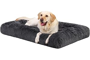 Favodormir Hundebett Grosse Hunde Waschbar, Langer Plüsch, rutschfeste Unterseite, Flauschig Hundekissen Hundematte für große, Hunde, Maschinenwaschbar Hundekorb, Dunkelgrau 105x70cm