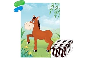 Fowecelt Party Game Horse Poster - Pin The Tail On Horse with 30 Tails, Boys Girls Kids Birthday Party Supplies