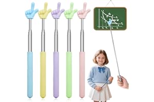 HUSHRICH 5Pcs Teacher Pointer Stick, Telescopic Pointer Finger Extendable Hand Finger Pointer for Elementary School Kindergarten Teacher Supplies Teacher's Day Gift, Extends to 27 In (Double Finger)