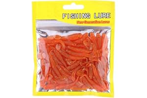 Huairdum Fish Bait, 150PCS 5cm Soft Plastic Fishing Lures T-Tail Grub Worm Baits Fish Tackle Accessory for Saltwater Freshwater Fishing