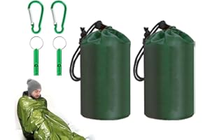 Abiyou 2 Piezas Saco de Dormir Emergencia, Saco de Supervivencia Impermeable, con Silbato y Mosquetones, Mantas Termica de Aluminio,Bolsas Térmicas Portátiles,para Acampar,Excursión