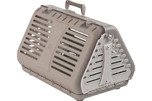Rotho MyPet Toby Caja de transporte plegable para gatos, perros pequeños y animales pequeños, Plástico (PP) sin BPA, beige/blanco, (53.4 x 42.5 x 12.4 cm)