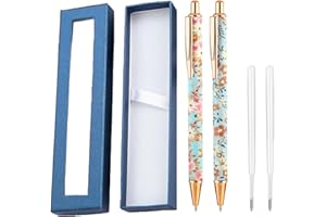 KAREERAN Easter Pens Floral Art Ballpoint Pens, Black Ballpoint Personalized Pens, Fancy Metal Flower Pens+ Ink Refills+ Blue Gift Box for Readers Teachers Students Birthday