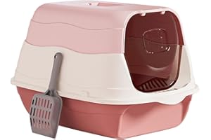 ＡＷＨＡＯ Caja de Arena con Tapa con Capucha, Orinal para, Caja de Arena Cerrada, Arenero Extraíble, Caja de Arena Reutilizable para Mascotas con, Rosado