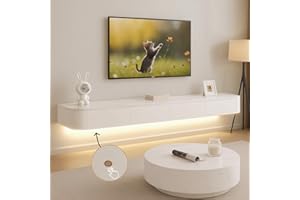 Ribanedy Mobile TV Sospeso Moderna con luce LED | Consolle Multimediale da Parete | Grande Mobile TV con Spazio di Archiviazione per Soggiorno e Ufficio (Texture + Bianco, 220cm)