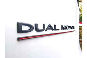 EV VISH Rear Trunk DUAL MOTOR Emblem Sticker Kit - 3D DUAL MOTOR Emblem - Suitable For TESLA Models 3/Y/S/X - Fishing Line, Adhesive Remover, Microfibre Cloth Included (Black with Red Line)