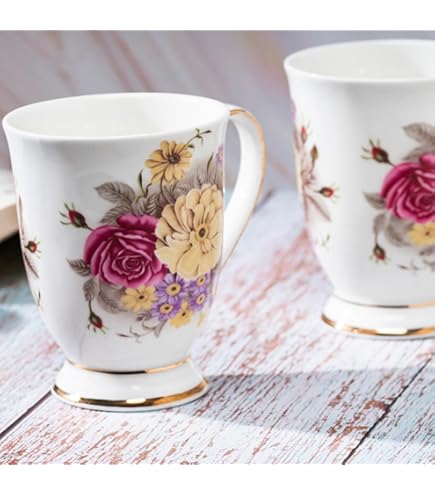 食器 rosa MGeezz Premium Vintage Rose Ceramic Tea Cup and Saucer Set - 400ml