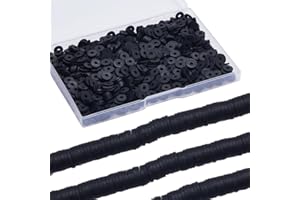 SUNNYCLUE 1 Box 1000Pcs+ 6mm Black Clay Beads Heishi Beads Bulk Polymer Clay Round Disc Polymer Spacer Loose for Jewellery Making DIY Bracelets Necklaces Craft Gift Supplies