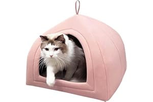SUHU Cucce per Gatti da Interno Cuccia Gatto Chiusa Cuccia Pelosa per Gatti Casa per Gatti con Cuscino Lettino Gatto Pieghevole Cucce per Cani Taglia Piccola Igloo per Gatti Morbida Rosa
