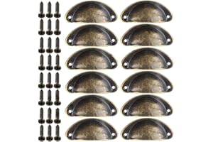 CETORNIE Nothers 12 Stücke Muschelgriff Schubladen Griffe Antik Vintage Griffe Bronze Schrank Schubladengriff mit Schrauben 82 x 35 mm für Kabinett Schubladen Schrank Apothekerschrank