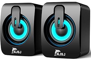 njsj Haut-Parleurs,RGB Enceinte 2.0 Compacte pour PC et Ordinateur Portable (6 Watt), USB Powered, 3.5mm LED Lumineuse Monitor- Noir