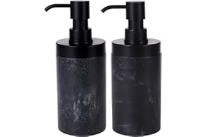 SUANTI 2 Pcs Soap Dispenser Set Black Marble Style for Bathroom or Kitchen Decor, Large-Opening Liquid Hand and Dish Soap Bottles with Rust-Proof Lid& Pump Easy Refill-10oz, Sturdy Resin,Classic& Elegant