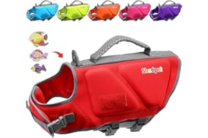 Sheripet Dog Life Jacket for Medium and Large Dogs,M Size Good Visibility Dog Life Vest for Swimming with Reflective Stripes and Rescue Handle, Dog Flotation Vest (Red, M)