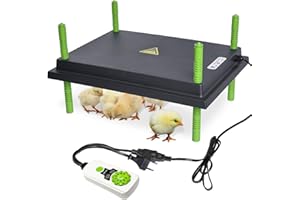 heninhill Plaque Chauffante Poussin avec Régulateur de Température, Plaque Electrique Lampe Chauffante pour Poulets Canards Volailles (25x30cm)