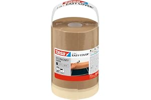 tesa Easy Cover UNIVERSAL Papper - målartejp med skyddspapper - 25m x0,18 m | Självhäftande målartejp och målarskyddspapper - 2-i-1-set för noggrann avmaskering vid målnings- och renoveringsarbeten