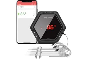 INKBIRD Termometro per Griglia Bluetooth da 150 Piedi IBT-6XS con Magnete, Batteria Li 1000mAh e Cavo di Ricarica USB, Timer e Sonde 6 Sonde Termometri per Barbecue per Cottura Digitale