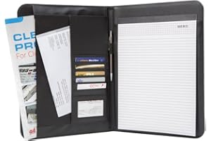 Genie, elegante cartella A4 Wiesbaden, super leggera e resistente, rifiniture in nylon e Finta Pelle, incluso blocco note, portapenne, tasca a scomparto, porta-biglietti da visita nero