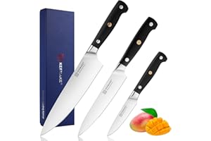 KEEMAKE Set Coltelli da Cucina 3 Pezzi, Coltello Cucina in Acciaio Inossidabile ad Alto Tenore di Carbonio, Coltello Verdure, Spelucchino Professionale, Coltello Carne