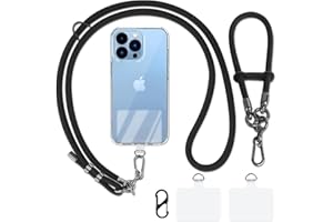 AULEEP 2 Stück Handy Band Handykette Universal zum Umhängen, Verstellbar 8mm Dickes Seil Umhänge-Handyband + Handy Kette Handgelenk, Handschlaufe mit Lanyard-Patch zum alle Smartphones (Schwarz)