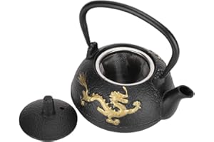 BUACHOIS 0.3L Classico Mini Bollitore in Ferro Imitazione Stile Giapponese Retro Ghisa Multifunzione Teiera Set da Tè per Home Hotel Ristorante Decorazione Domestica Drago d'oro