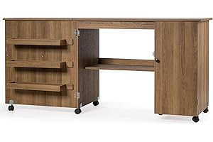 LIFEZEAL 3 in 1 Armadietto per Cucito, Tavolo per Macchina da Cucire, Salvaspazio, Pieghevole, Mobile, Tavolo da Stiro, Credenza, 6 Ruote, 3 Mensole e 1 Ripiano, Ampio Piano, 158,5x50x74cm (marrone)