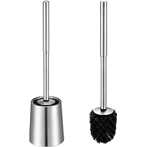 SAVEGA Scopino WC Silicone con Portascopino Inox e Coperchio Protettivo – Scopino Bagno WC Igienico e Resistente (Argento Opaco