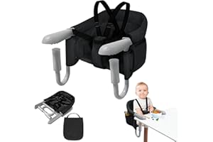 ACXIN Tischsitz Babysitz, Hochstuhl inkl. Transporttasche, Hochwertiger Kinderhochstuhl, Mobiler Hochstuhl für Restaurants, Reise & Co, Belastbar bis 15 kg (Schwarz)