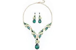 KONFEN Parure Gioielli Donna Matrimonio, Set di Gioielli da Sposa Collana Orecchini con Strass Cristallo, Gioeli Parure Sposa per Donne Ragazze Sposa Matrimoni (Argento/Blu/Pavone Colorato/Verde)