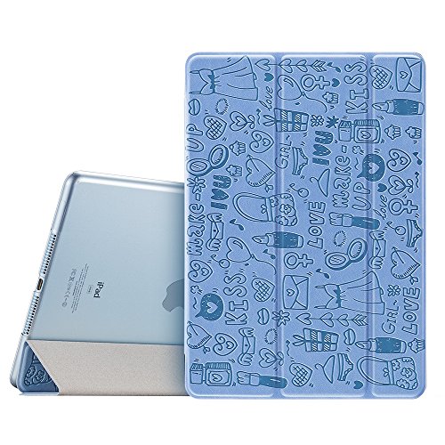 iPad Air 2 Hülle, ESR® KaQ Niedlich Karikatur Series Auto Aufwachen/Schlaf Funktion Wickelfalz PU Ledertasche Kindgerechte Schutzhülle für iPad Air 2(Blau)