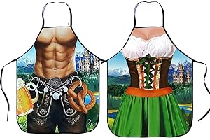 Anzhee 1-2 Stücke lustiges Oktoberfest Weihnachten Schürze kreative Kochschürze Küchenschürze Grillschürze Lustige Motiv Sexy Schürze für Männer Damen Freund Bierfest Party Lustige Schürze Geschenk