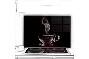 URBO ART – HOME DESIGN Crédence de Cuisine en Verre - 60x50 cm - Protection Contre Les éclaboussures - Derrière Plaque de Cuisson - Image sur Verre - Motif: Couple avec café