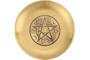 CREATCABIN Plateau D'Autel Pentagram månar juvelskål ritual platt rund guldskål med erbjudanden för böner astrologi tarotsmyckeshållare för ringar ljushållare meditationspinnar 14 x 14 cm